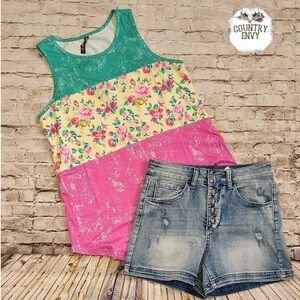 Floral Color Block Tank Top